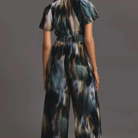 Anthropologie The Somerset Jumpsuit: Velvet Edition, Size XL Blue Motif